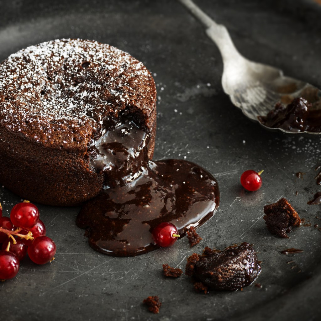 Chocolate lava cake with cranberries