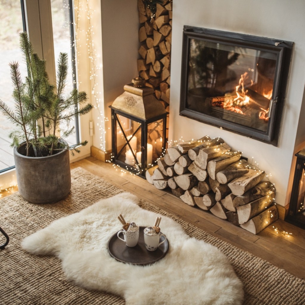 cozy rustic living room design in winter