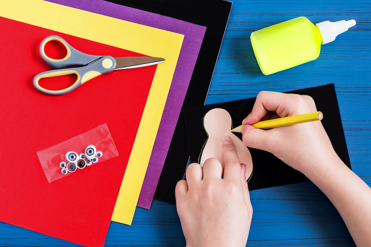 Arts and crafts on a blue table