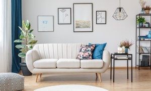 curved white sofa in a modern living room
