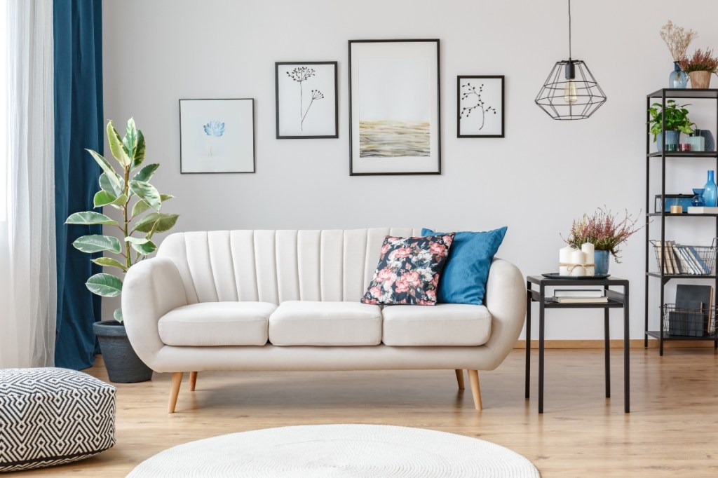 curved white sofa in a modern living room