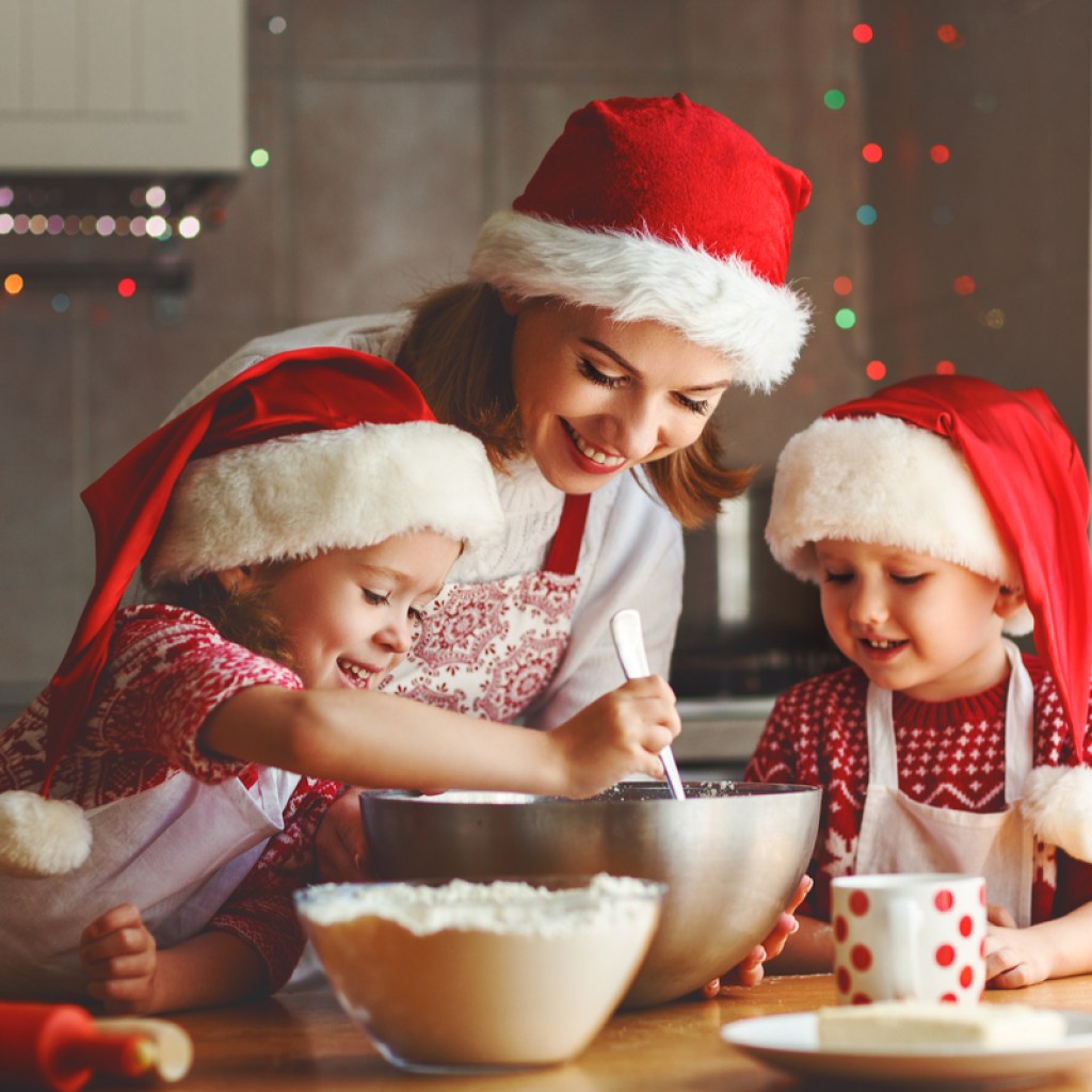 Family baking Christmas cookies