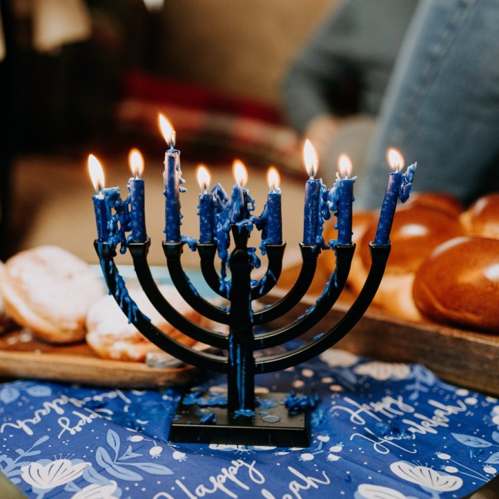 A menorah on the table