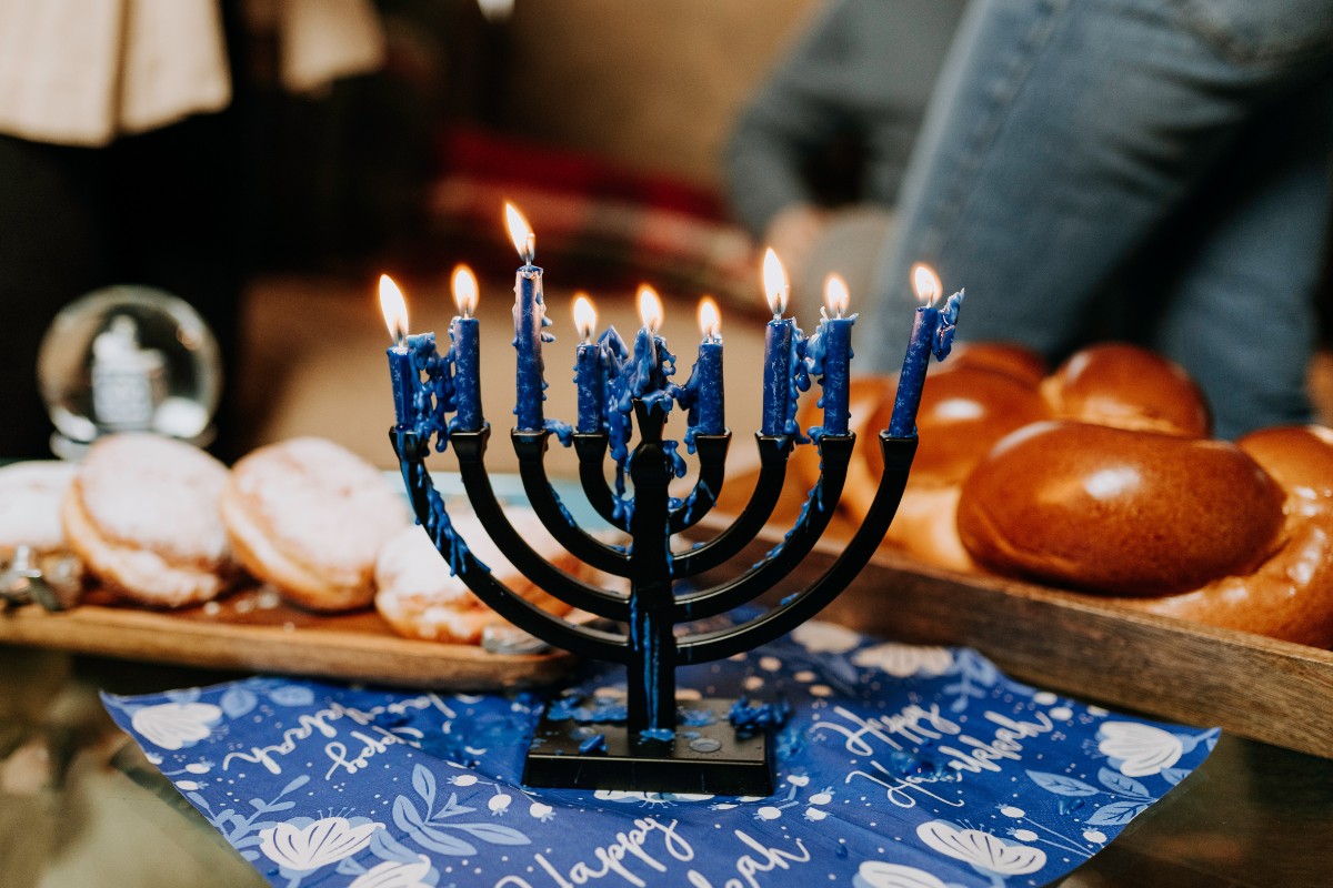 A menorah on the table
