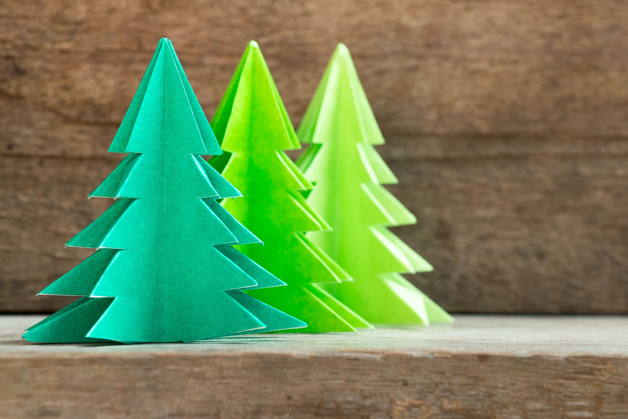 Multi-colored green paper Christmas trees