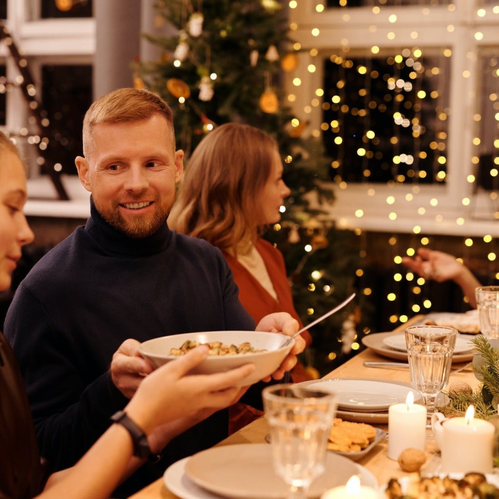 Family eating Christmas dinner