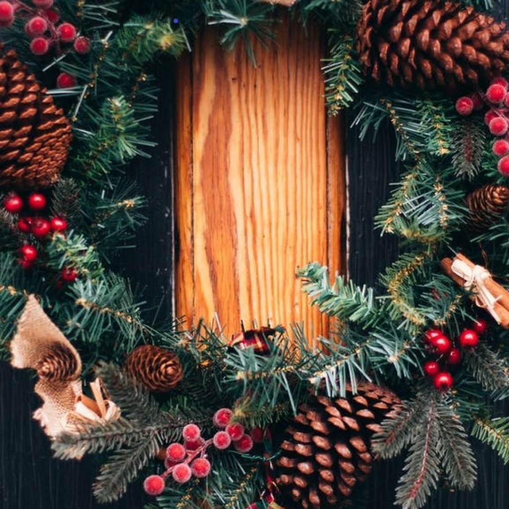 door with Christmas wreath
