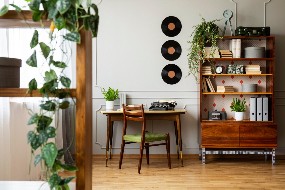 retro living room with mid-century modern furniture