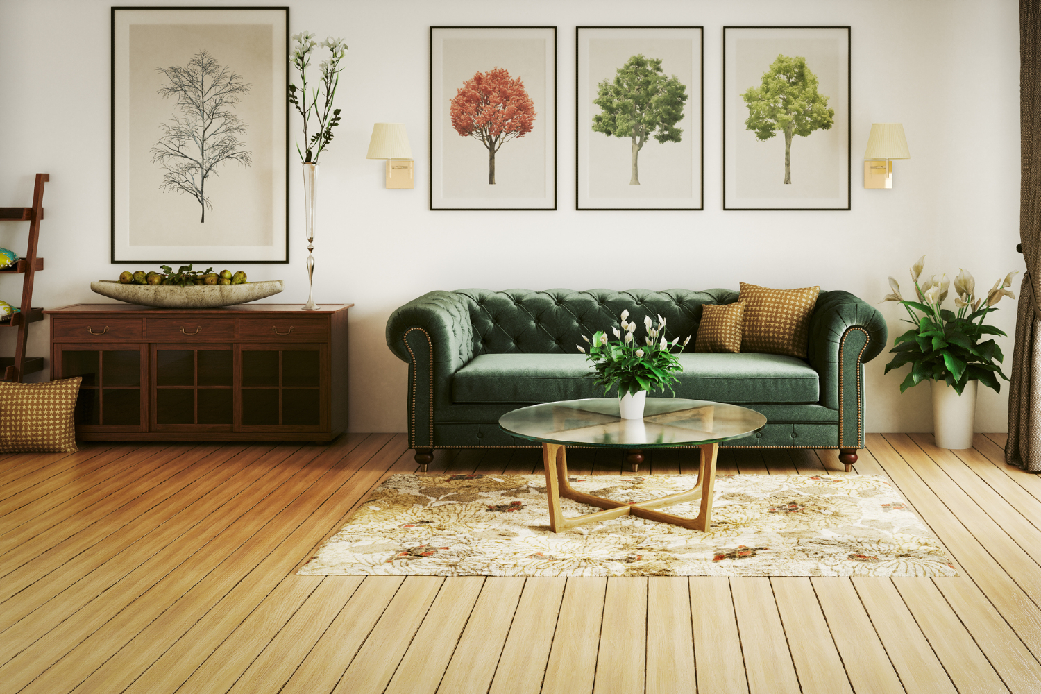 Velvet couch in living room