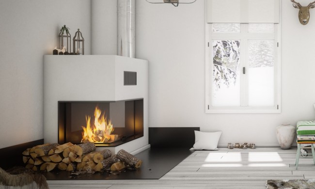 Modern and white Scandinavian home with fireplace