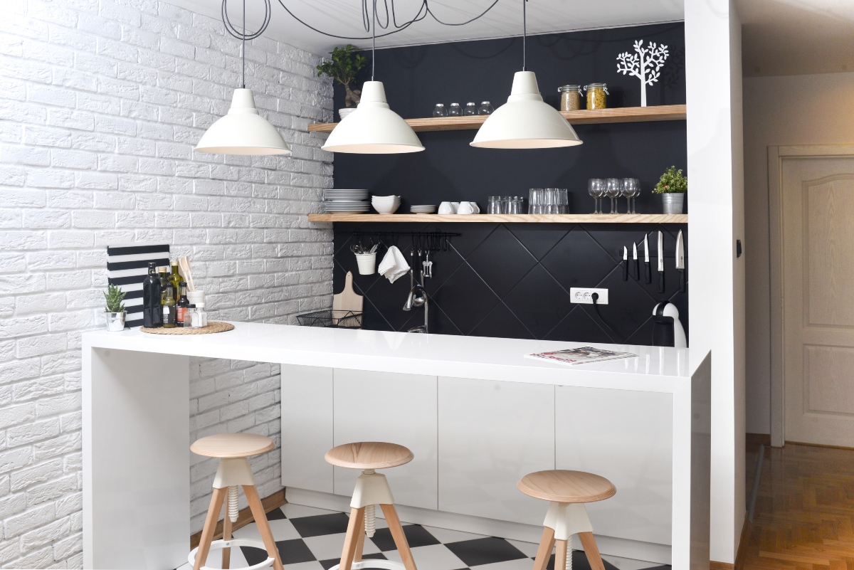 Black and white modern at-home bar