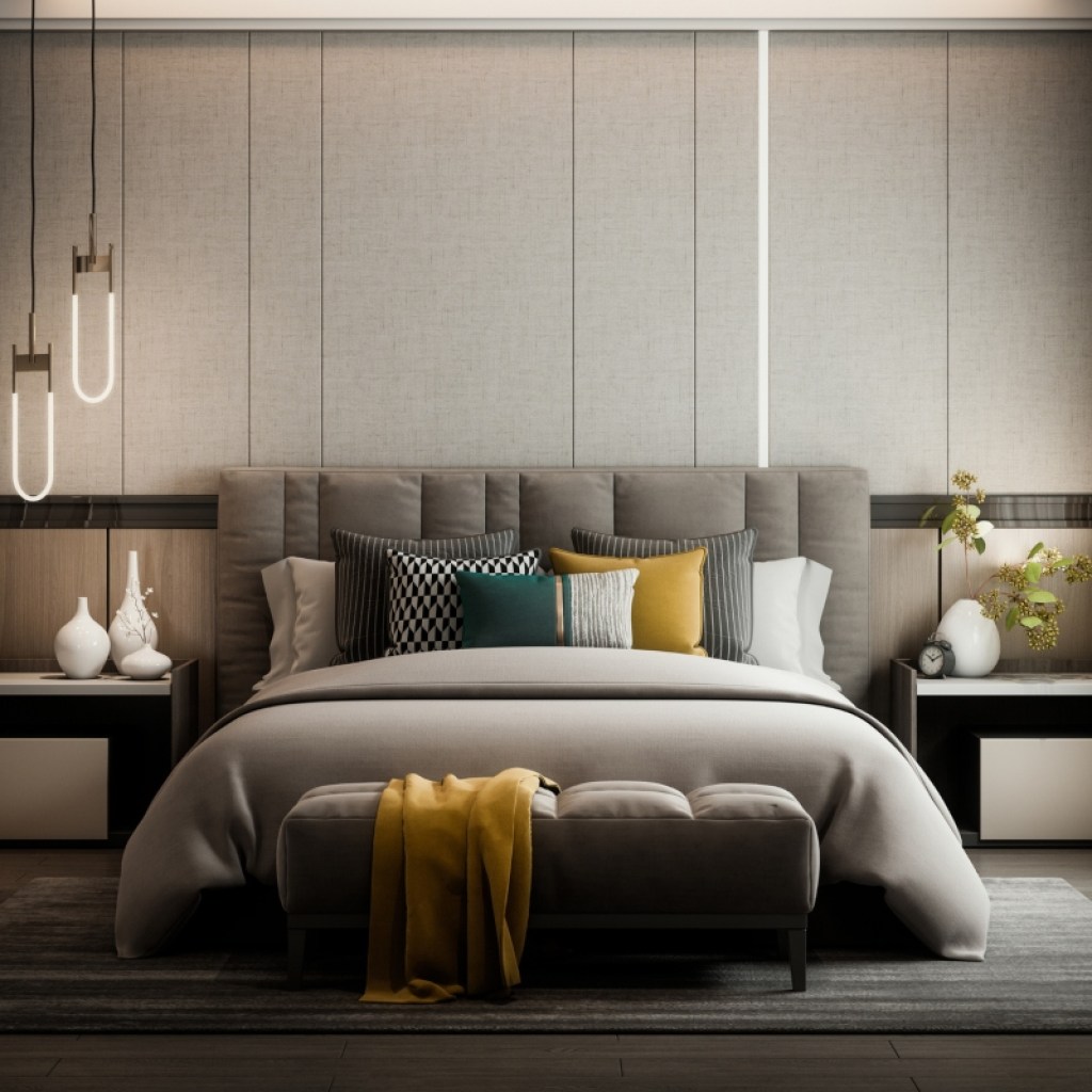 Dark and moody modern master bedroom