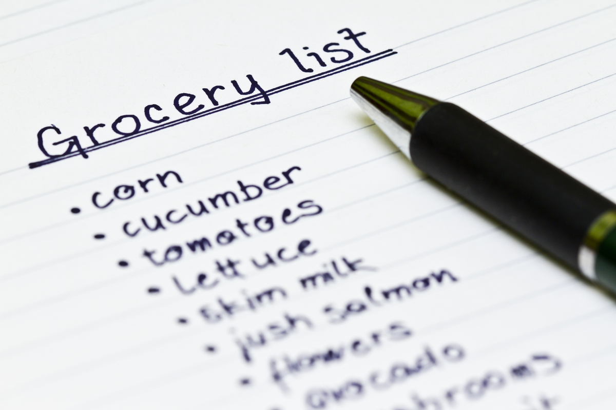grcoery list with pen