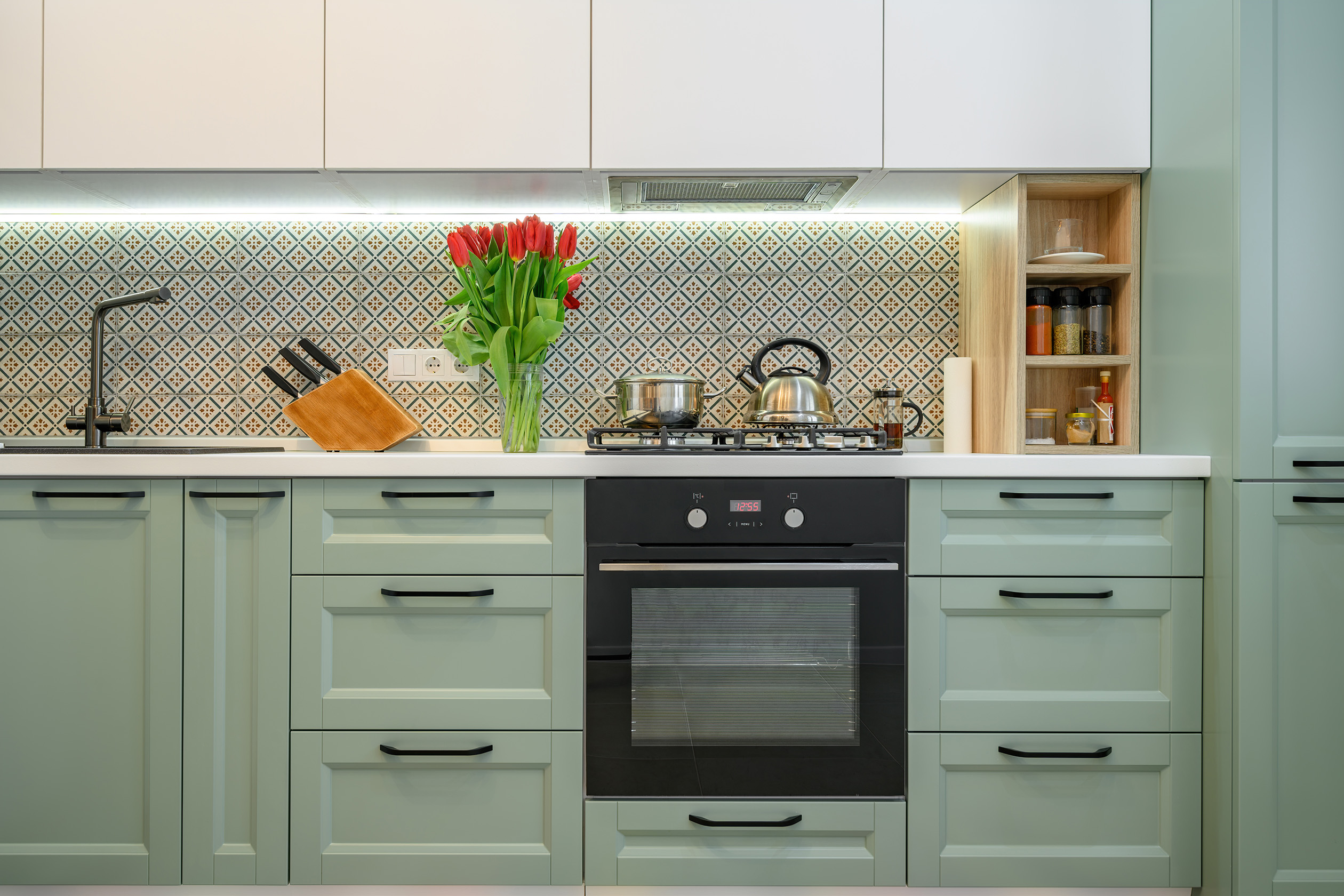 Sage green kitchen cabinets