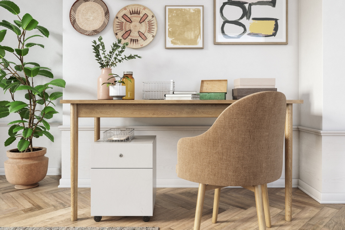 boho office design with quality pieces