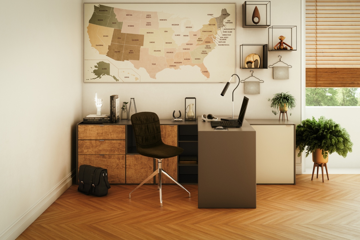 brown neutral colored home office setup