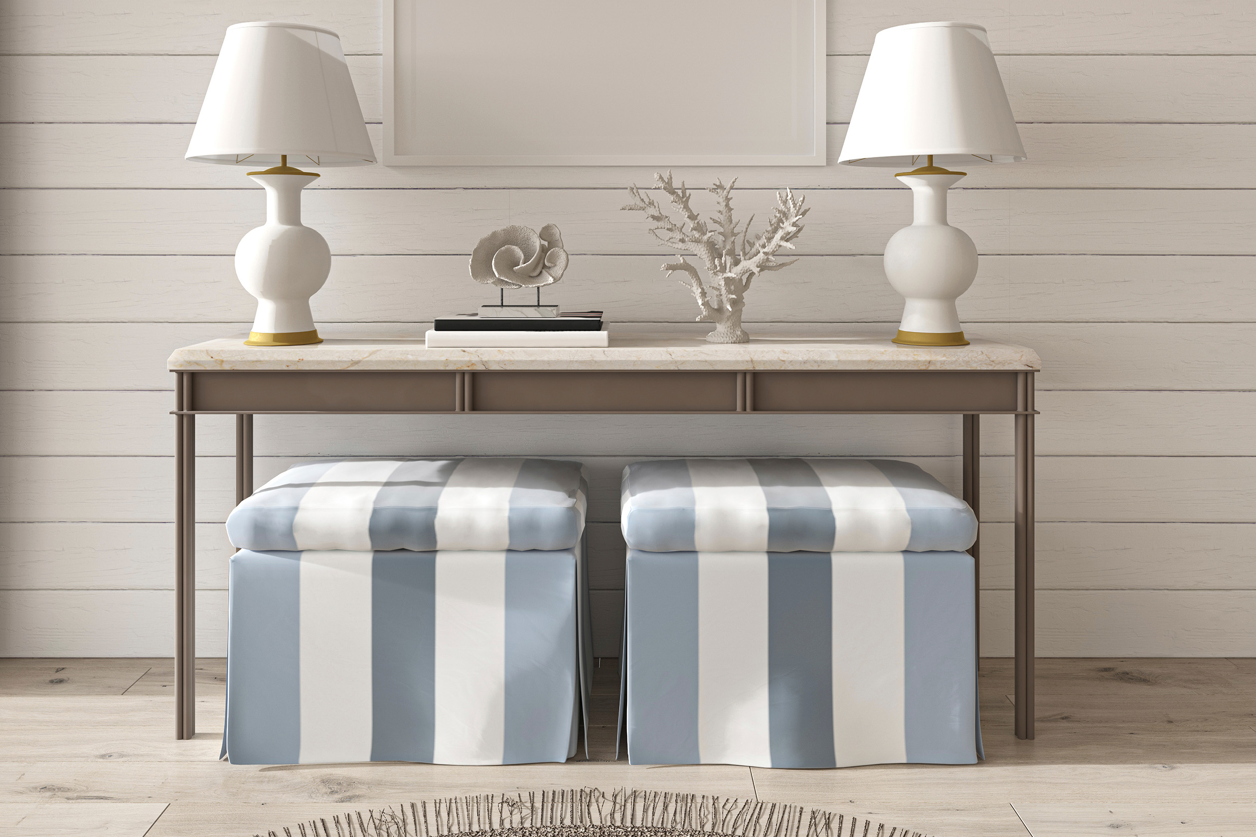 Coastal farmhouse accent table with nautical decor