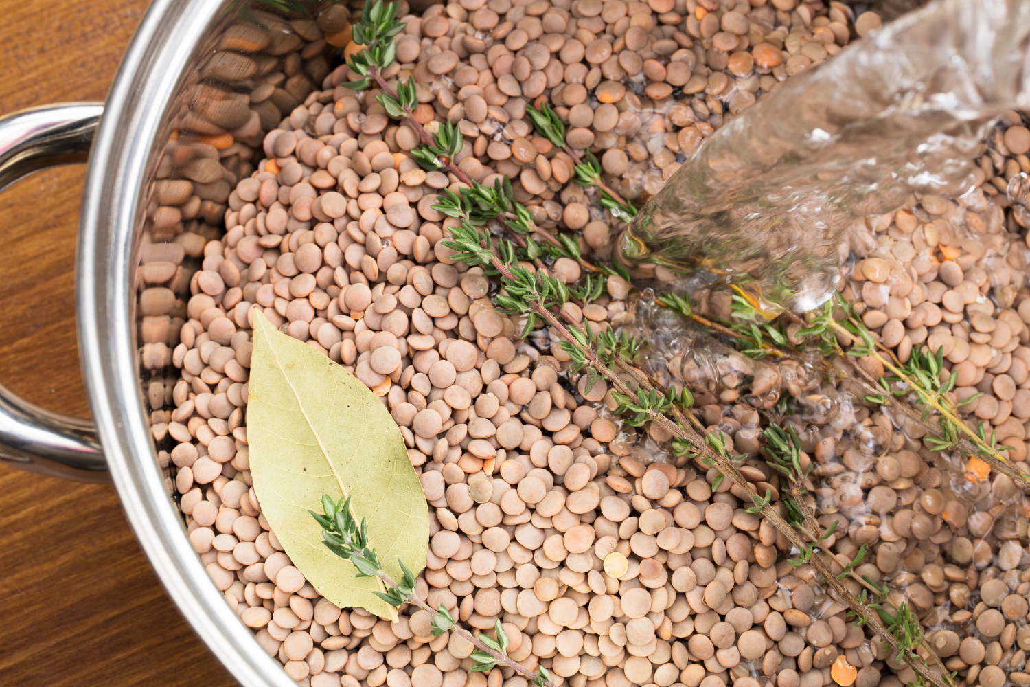 Lentil soup being prepared.
