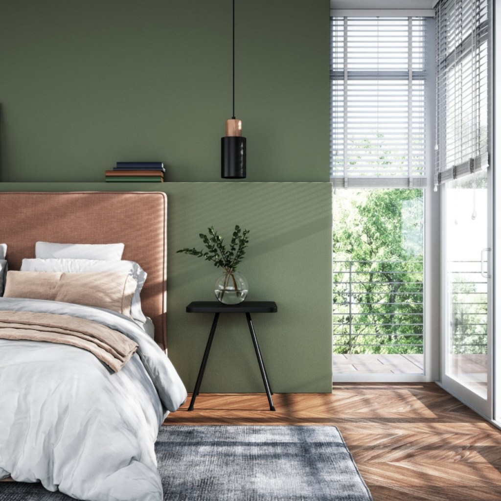 modern muted green bedroom wall color