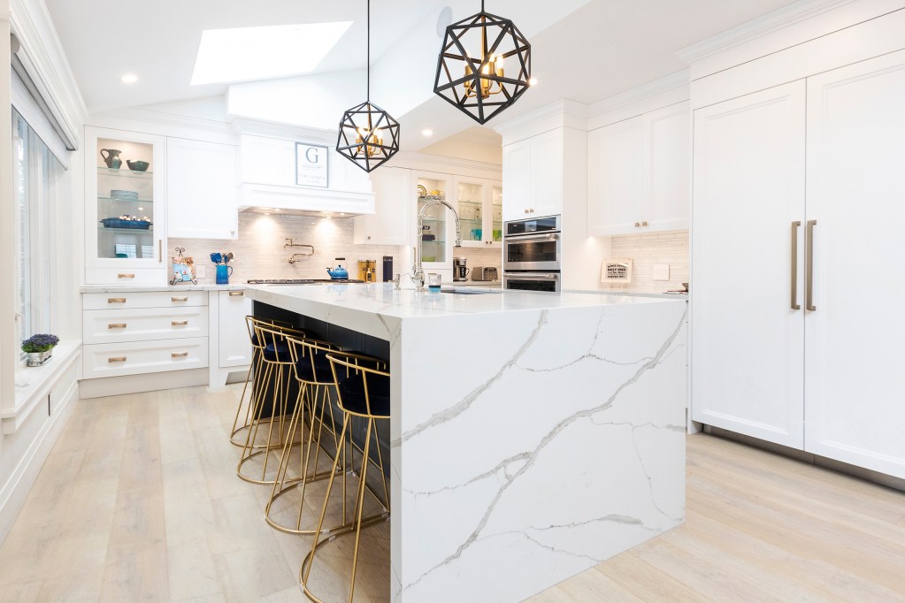 Modern white kitchen with quartz counters
