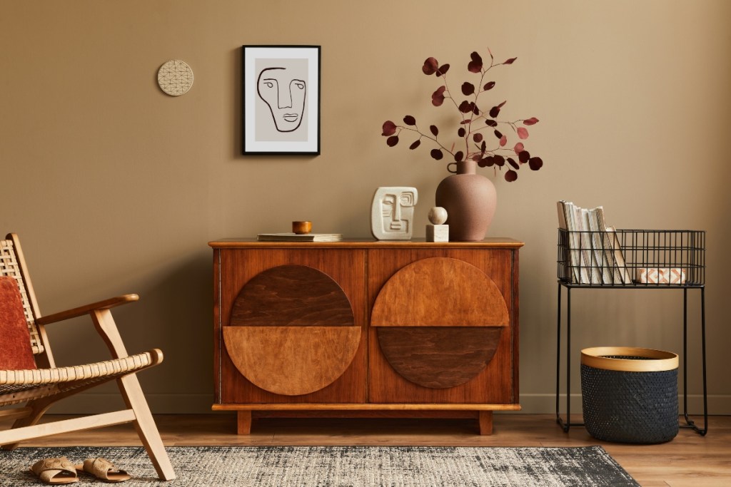 Retro vintage room design with neutral color palette