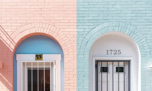 Brick doorways painted with pastels