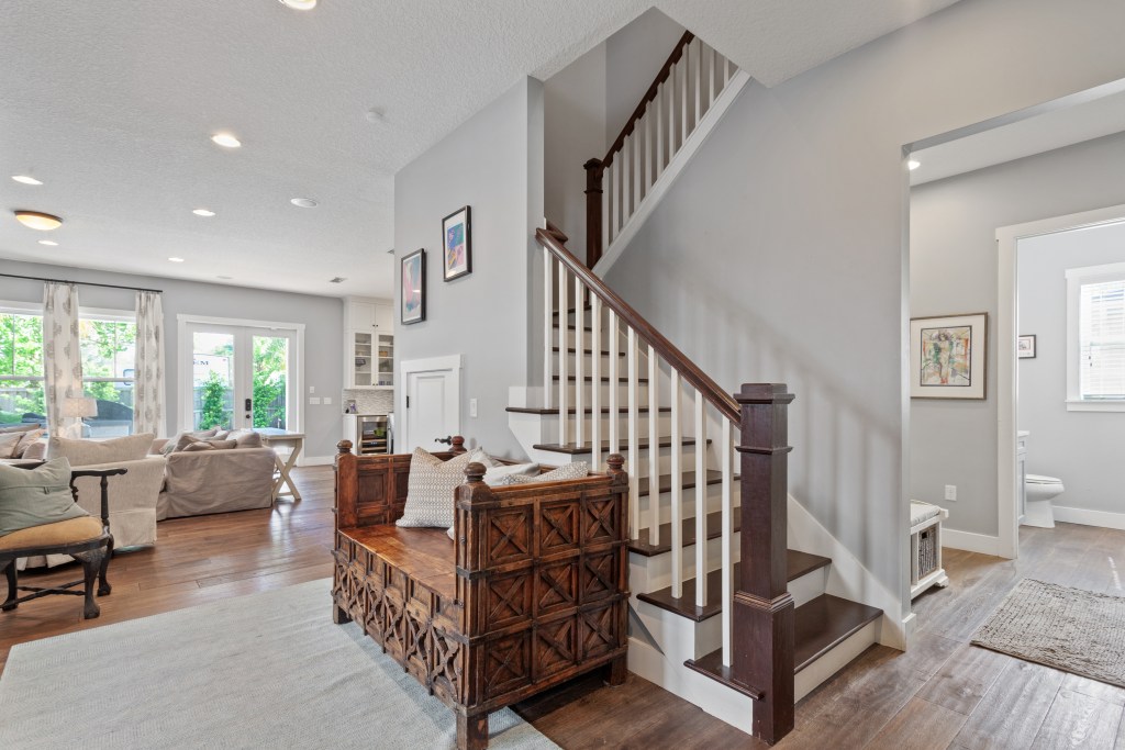 Staircase in the center of a suburban home