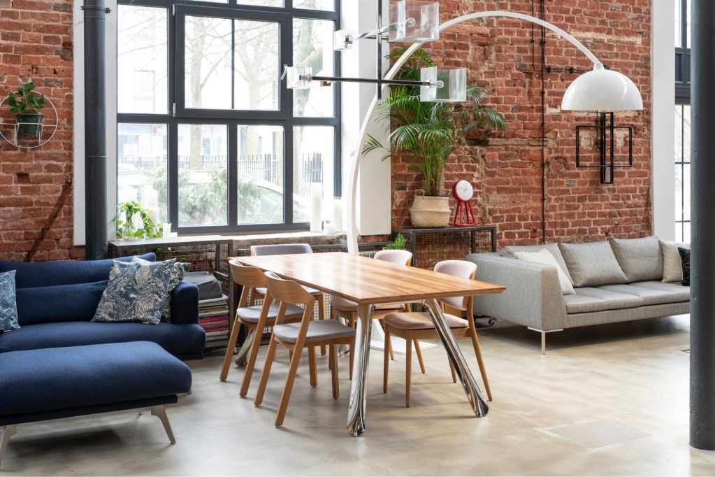 Contemporary industrial living room dining room