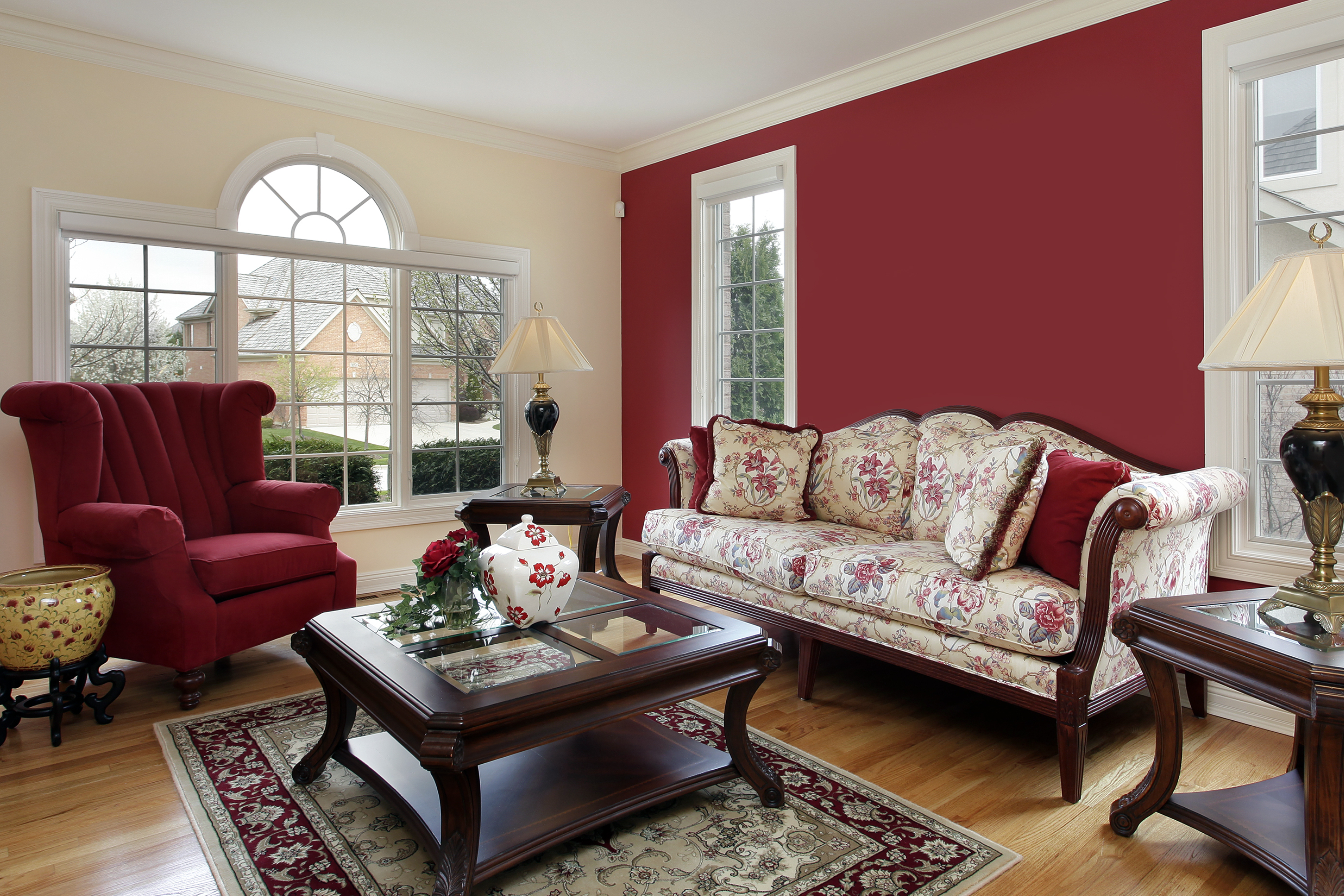 cream and red traditional living room wall colors