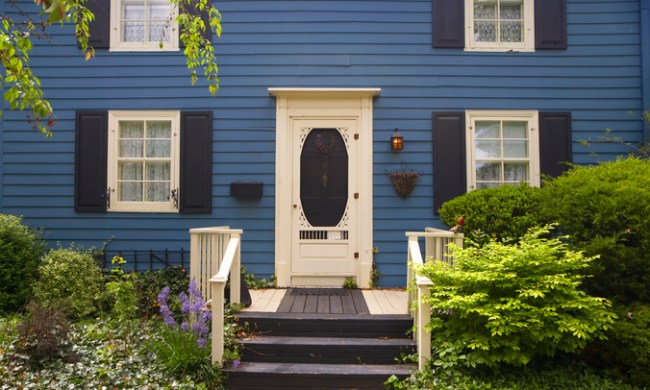 Deep blue house with two floors