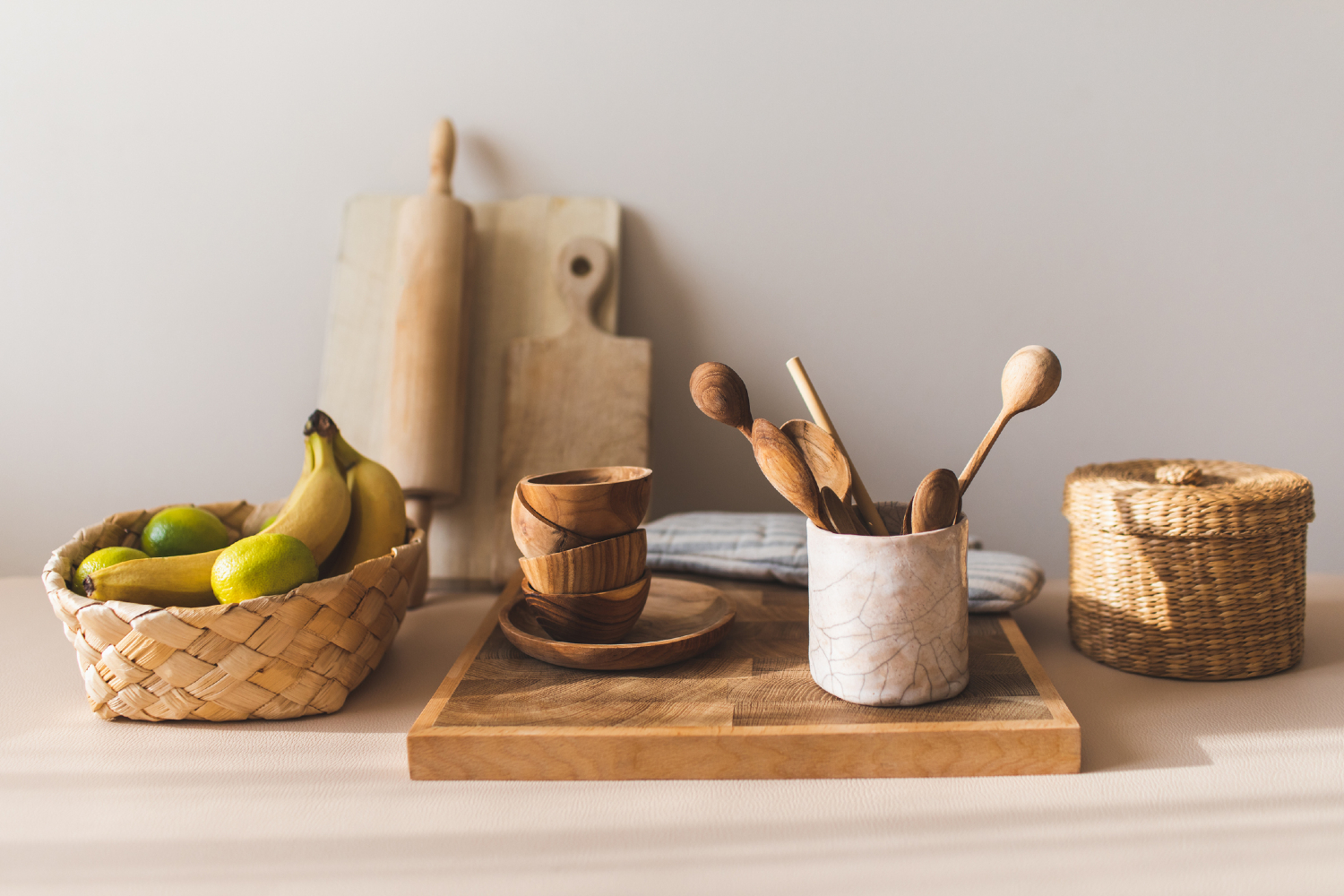 Kitchen with cream colored walls.