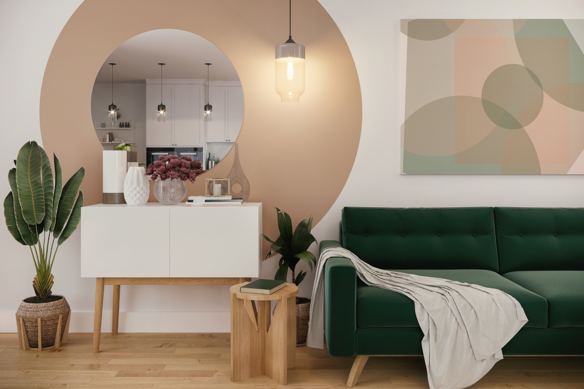 neutral and green color palette for living room design