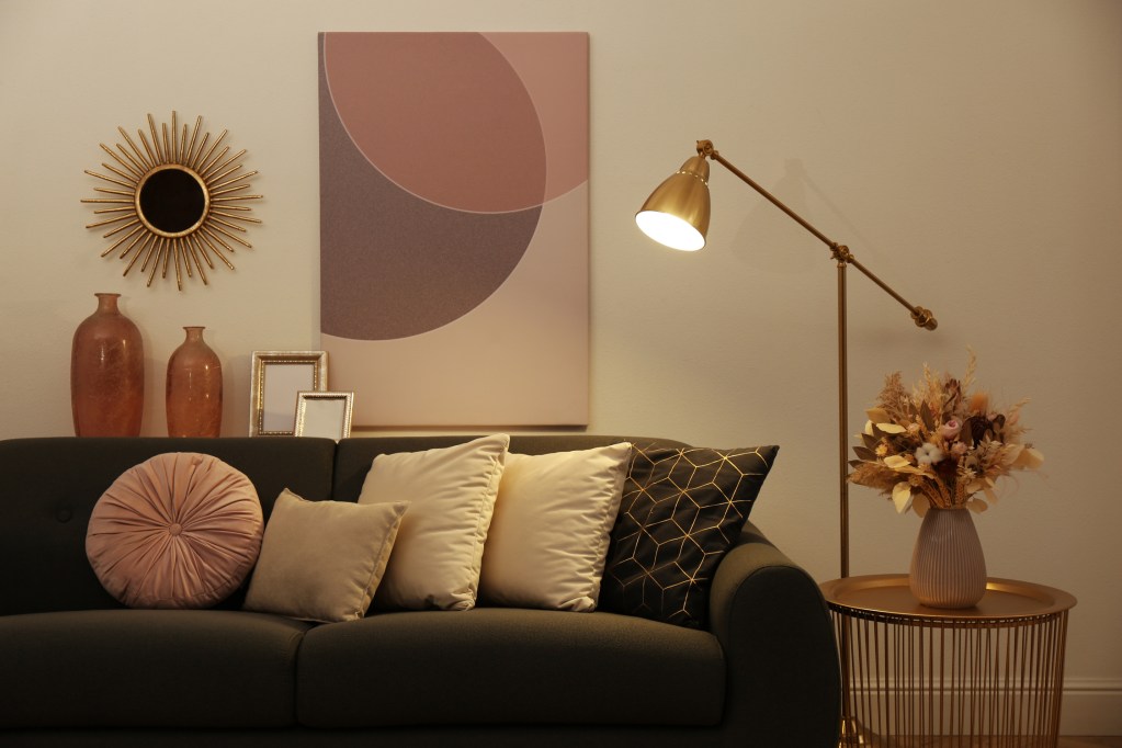 floor lamp and sofa in living room