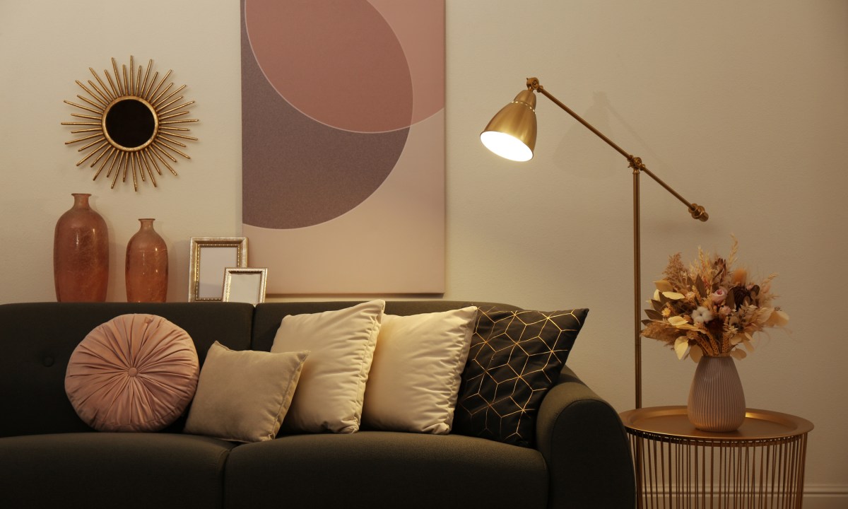 Floor lamp and sofa in living room