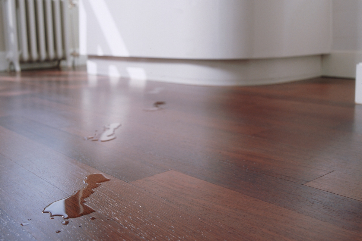 water footprints on the bathroom floor