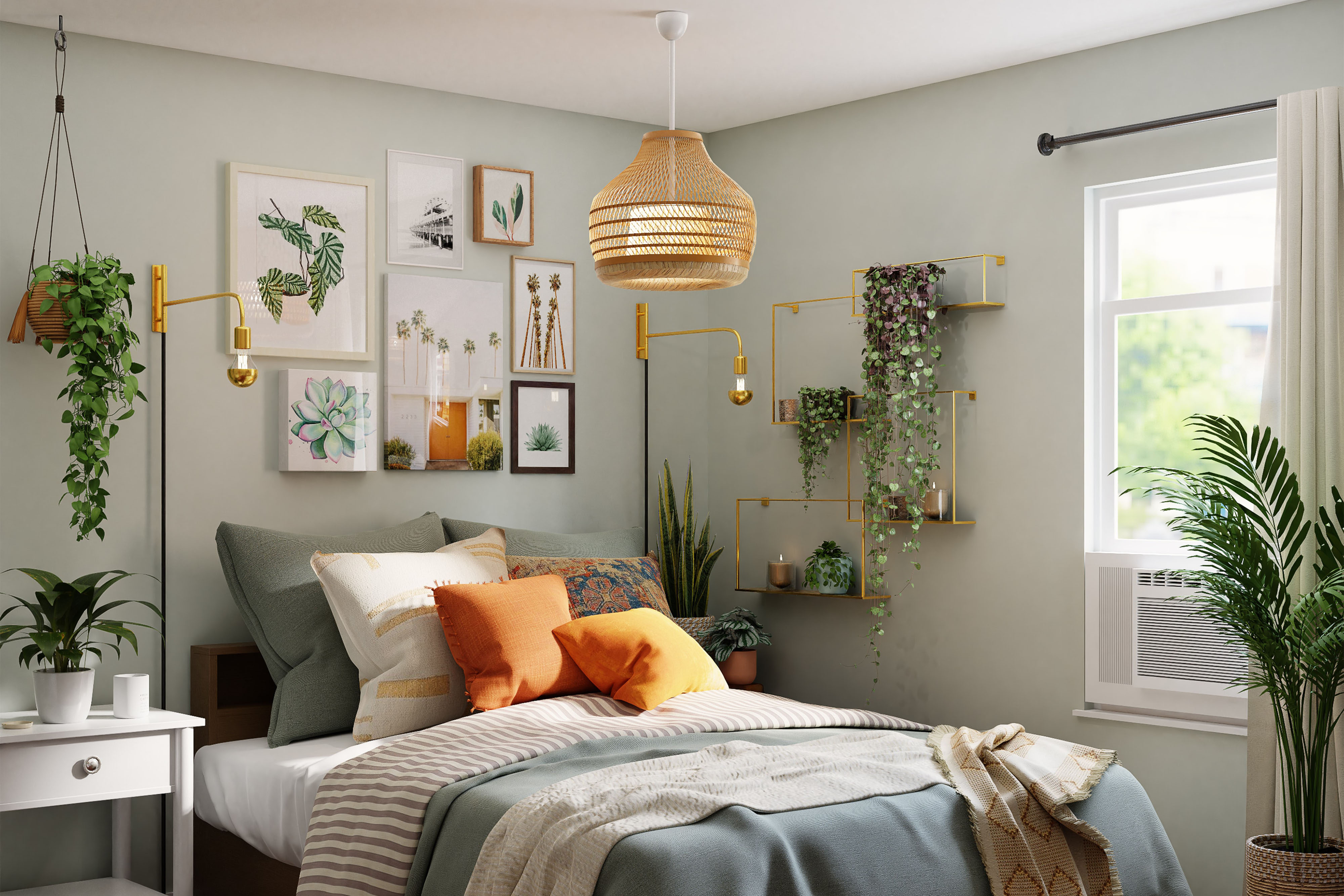 Bedroom with lots of plant life