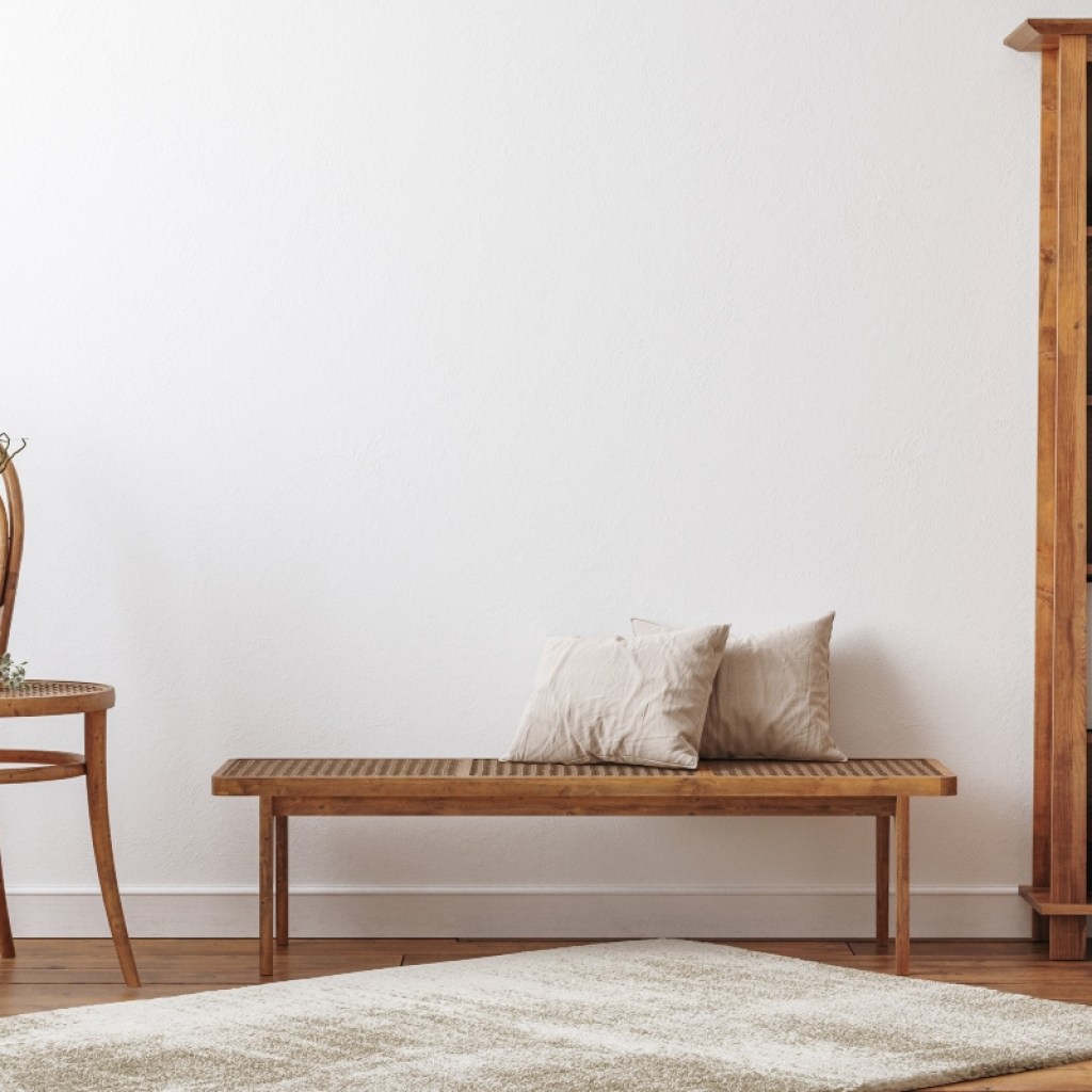 farmhouse entryway design with light colored rug