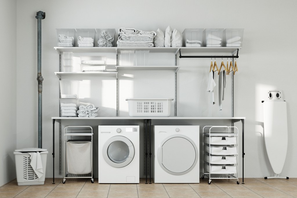 Laundry room with multifunctional storage unit
