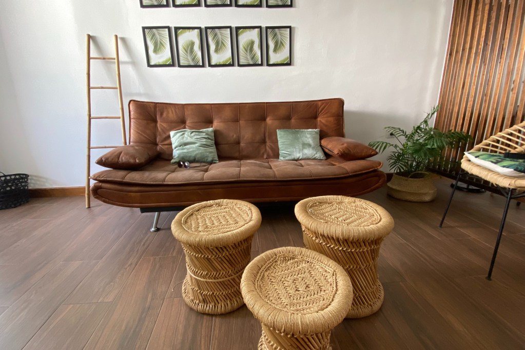 Living room with faux wood vinyl floors