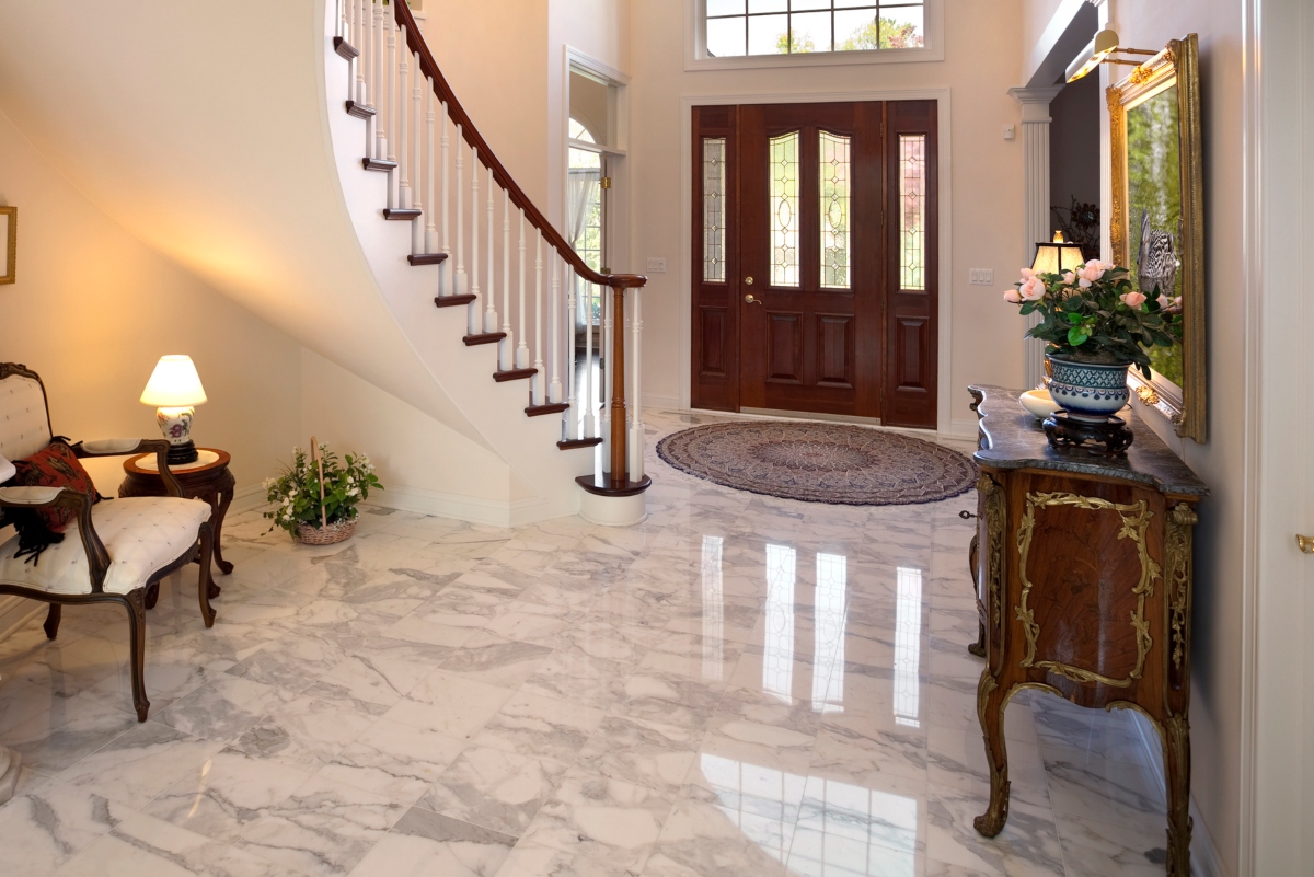 marble floors in a grand entryway