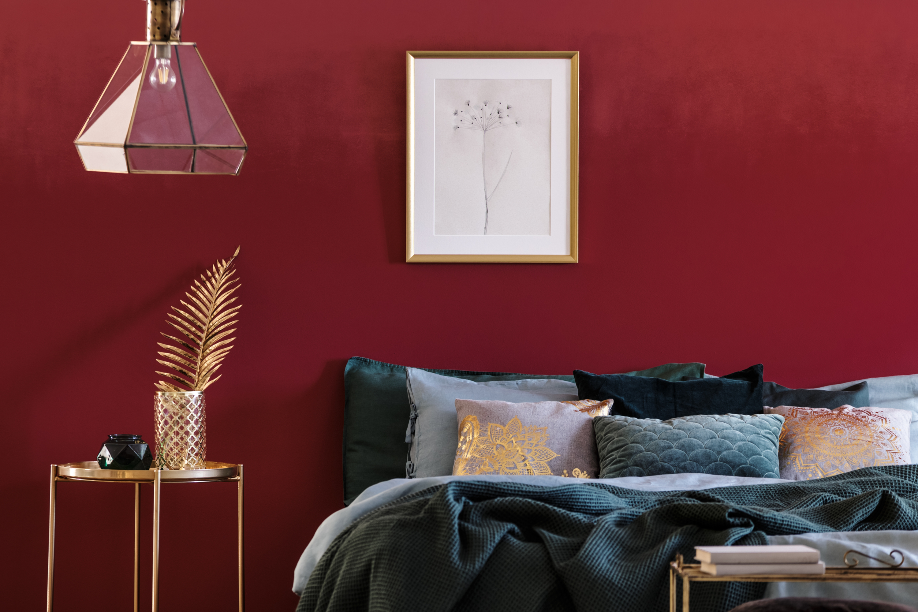 Deep red bedroom wall design