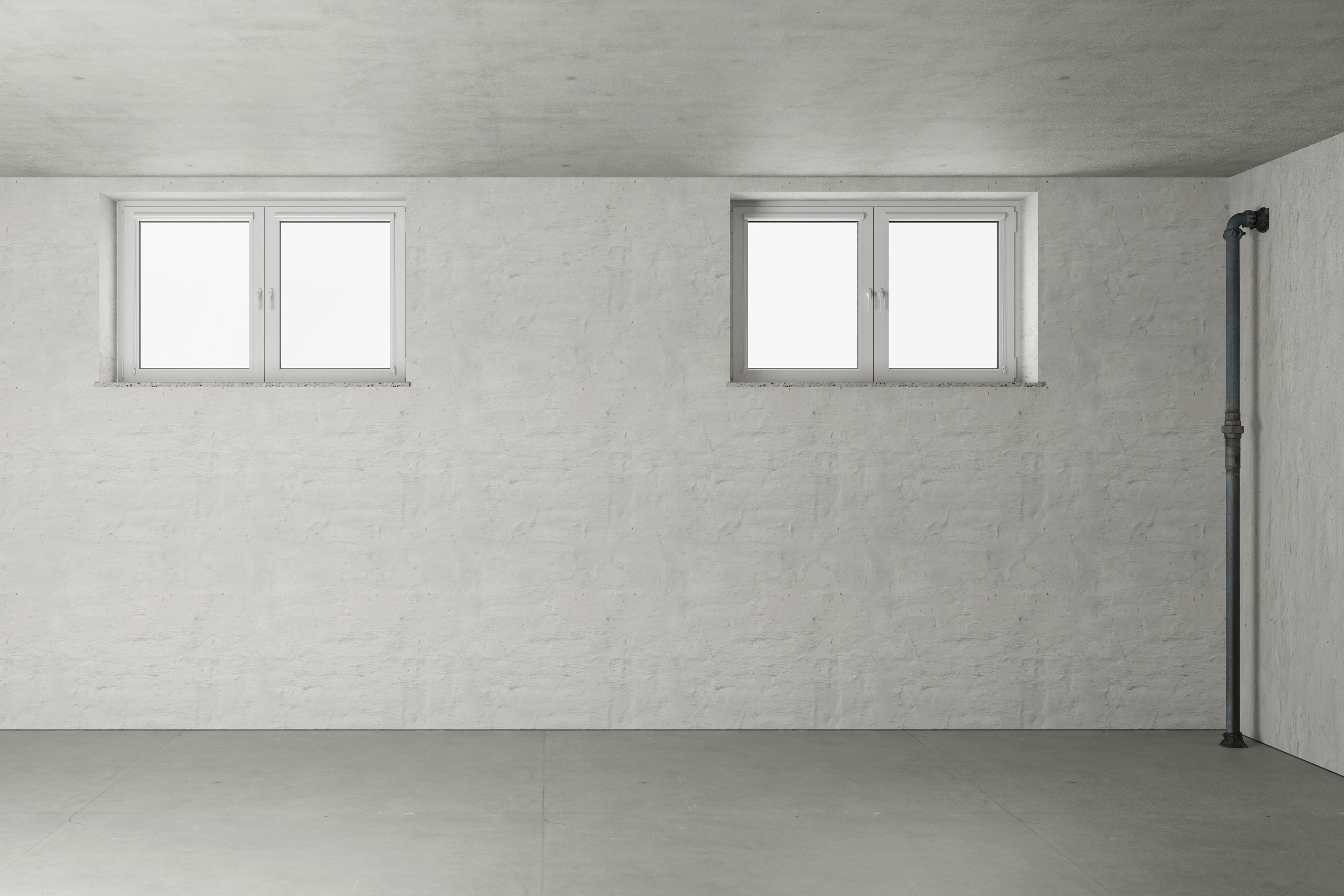 Standard basement with gray cement walls