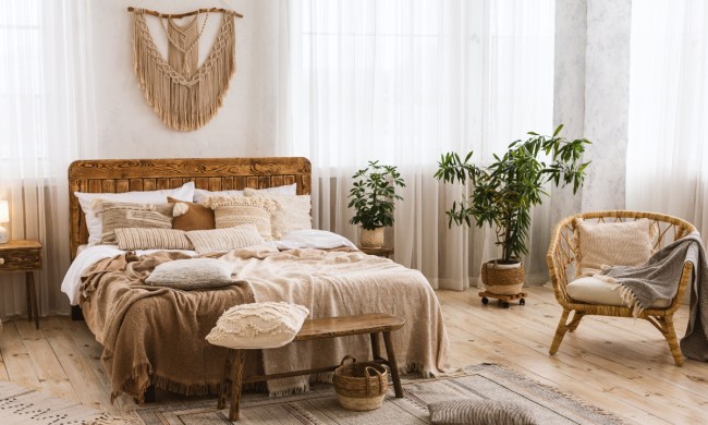 White rustic and Scandinavian designed bedroom