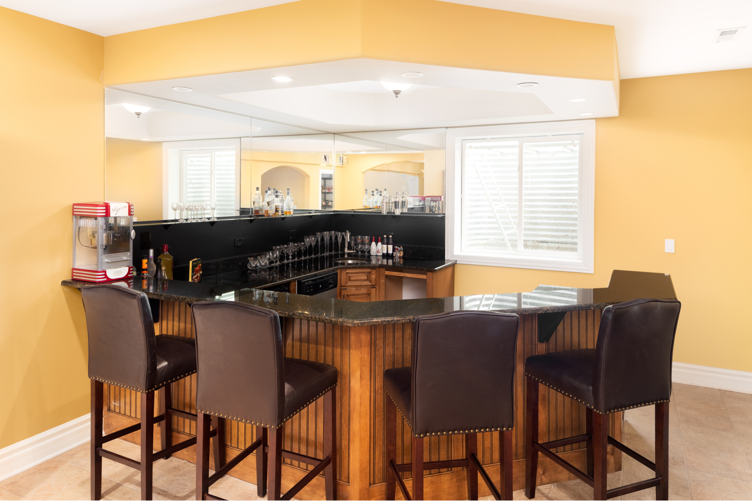 Basement with yellow walls