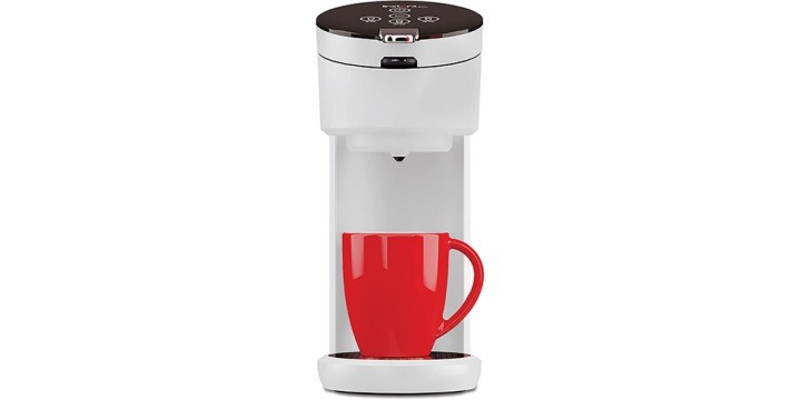 White Instant Pot Solo Coffee Maker with red coffee mug