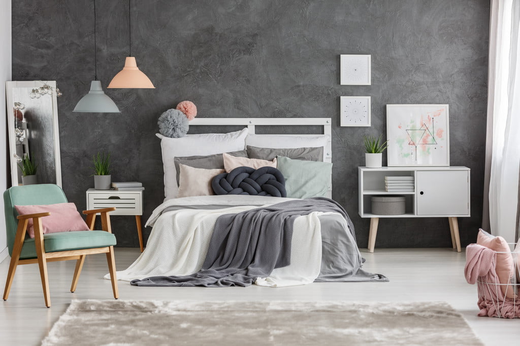 textured gray wall in bedroom