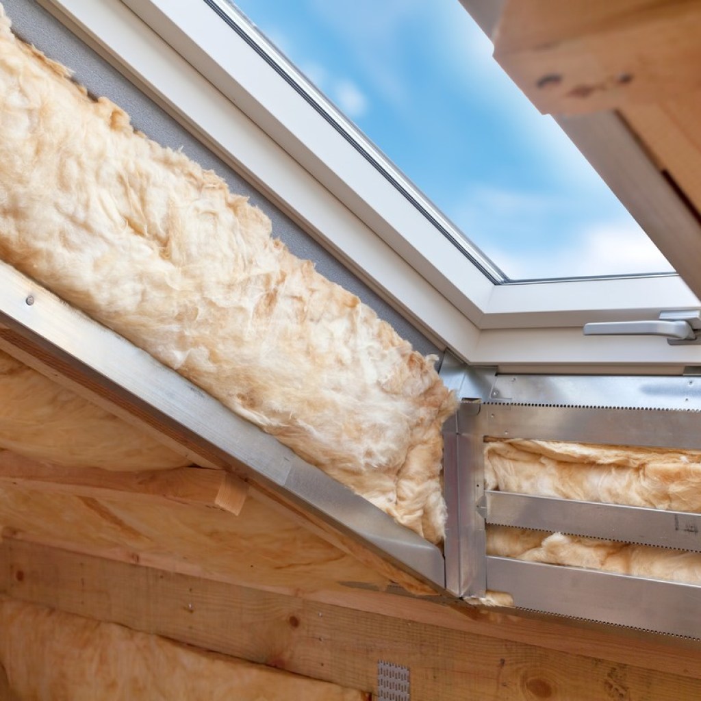 Attic skylight window with insulation surrounding it