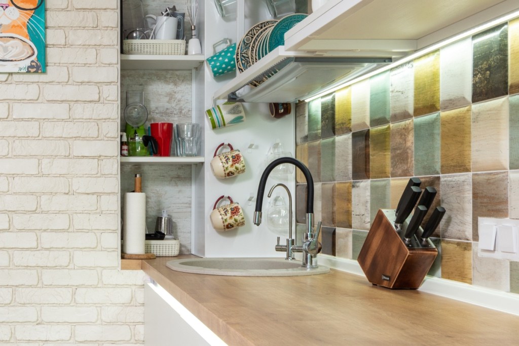 Handmade kitchen tile backsplash that is colorful
