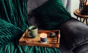 Modern autumn hygge set in living room