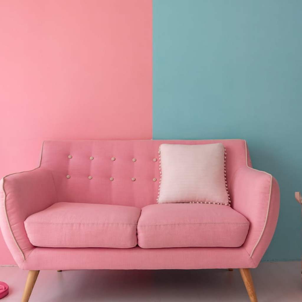 Pink and blue color blocking wall paint design